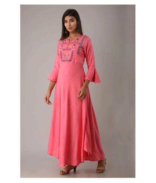 MAUKA - Pink Rayon Womens A-line Kurti - XXL