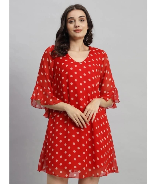 Curvydrobe Georgette Printed Mini Womens A-line Dress - Red ( Pack of 1 ) - None