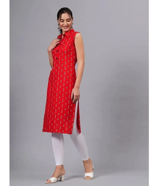 HIGHLIGHT FASHION EXPORT Rayon Printed Straight Womens Kurti - Red ( Pack of 1 ) - None