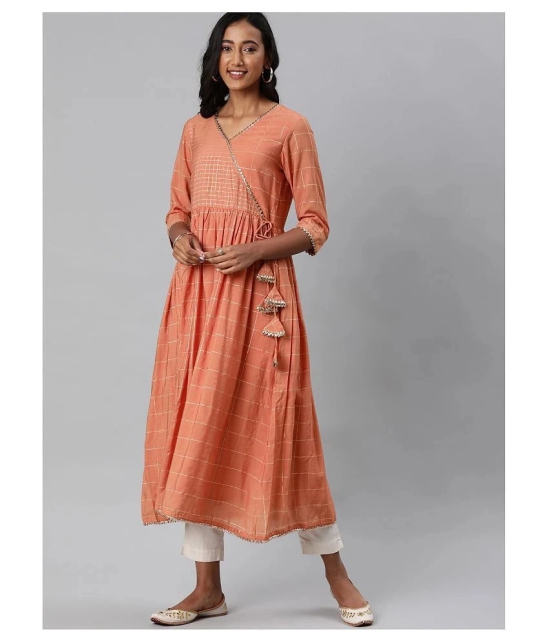 Alena - Peach Chanderi Womens Straight Kurti - XXL