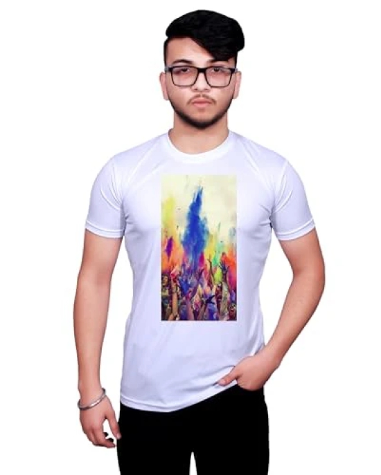 NITYANAND CREATIONS Round Neck White Holi T-Shirt for MEN-HOLI-T-SHIRT-11572-S