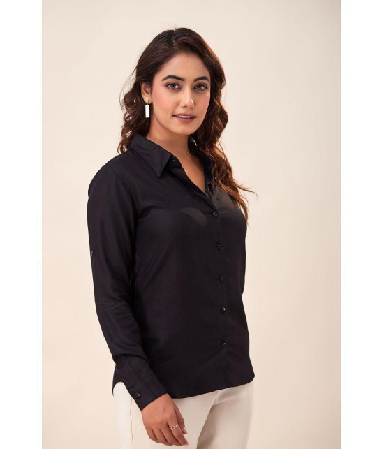 FabbibaPrints - Black Satin Women's Shirt Style Top ( Pack of 1 ) - None