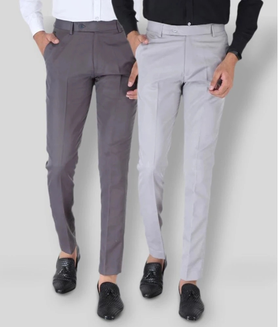 SREY - Grey Polycotton Slim - Fit Mens Chinos ( Pack of 2 ) - None