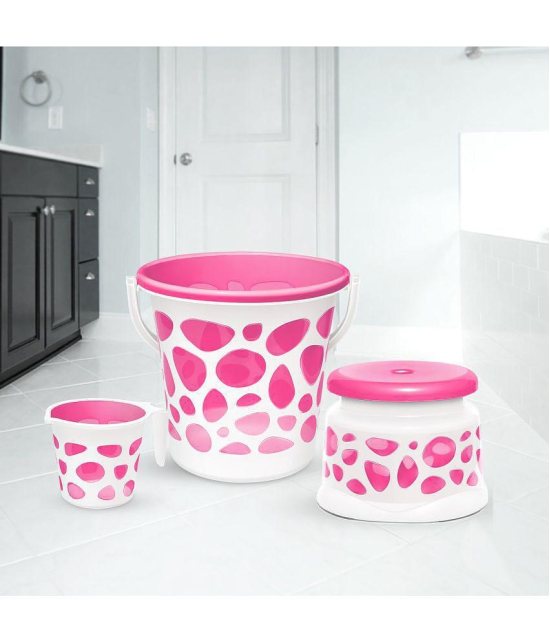 Milton Duplex Spa 3 Piece Set, Pink | 25 Litres Bucket with Mug & Stool | Bathroom Accessory Set