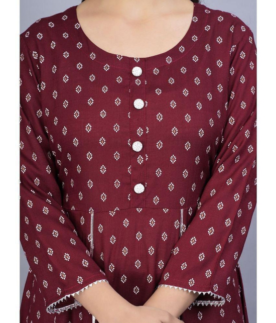 Smien - Maroon Rayon Women's Flared Kurti ( Pack of 1 ) - None