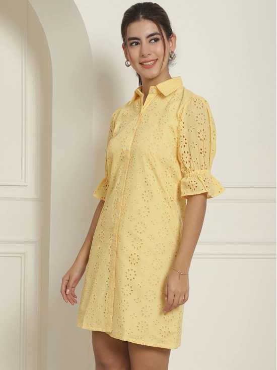 Embroidered Cotton  Dress for Women-S / Yellow