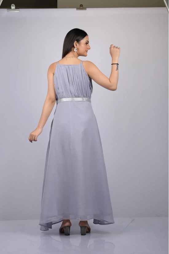 Long dress for women western wear and party wear sleeve less dress Princess Gown For Party Wear (OTL-GWN-1001)-Grey / XL