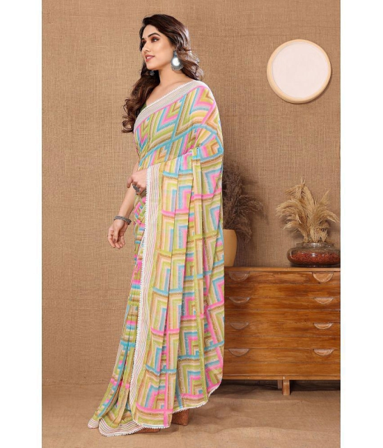 Gazal Fashions Georgette Printed Saree With Blouse Piece - Multicolour ( Pack of 1 ) - Multicolour