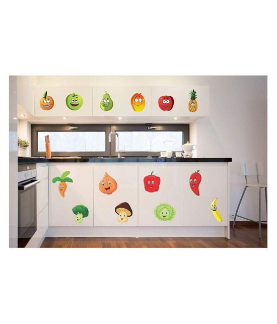 Asmi Collection Happy Cartoons for Kitchen Fruit & Vegetables Sticker ( 18 x 15 cms )