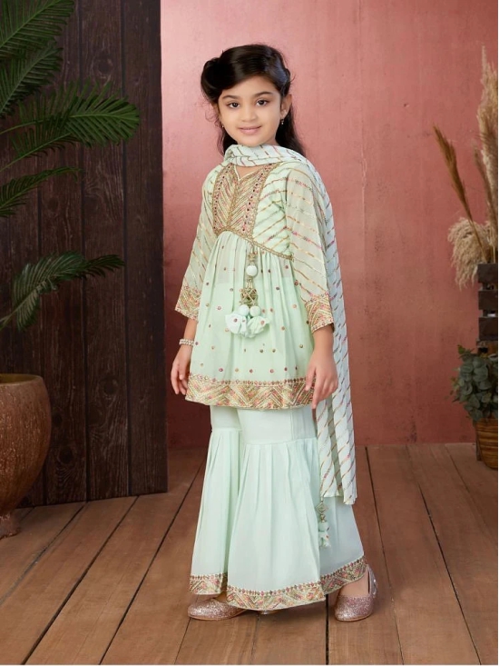 Aarika Sea Green Georgette Girls Kurta and Sharara Set ( Pack of 1 ) - None