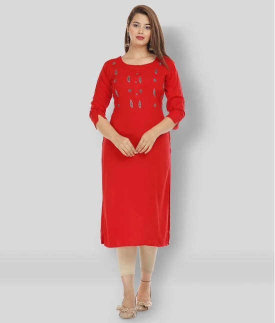 JC4U - Red Rayon Womens Straight Kurti ( Pack of 1 ) - XL