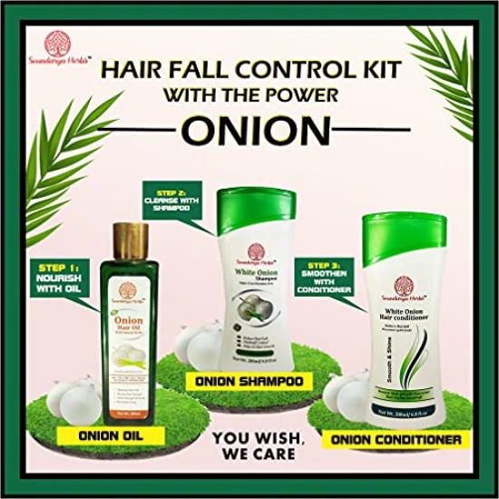 Soundarya Herbs White Onion Hair Conditioner, Onion Shampoo & White Onion Hair Oil -200ml each Set Of 1.