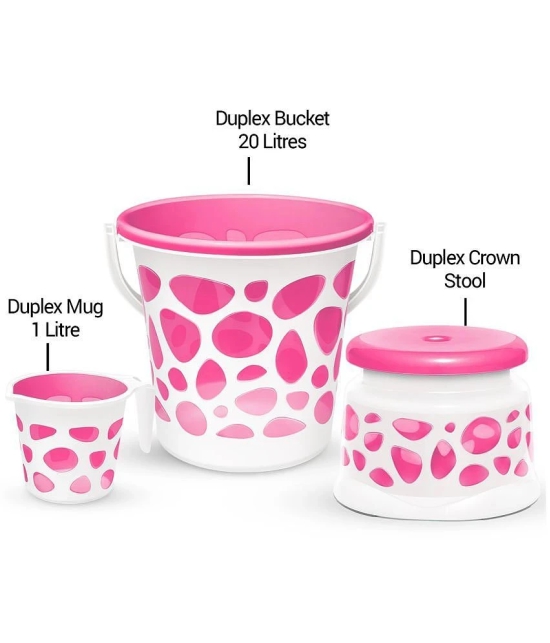 Milton Duplex Spa 3 Piece Set, Pink | 20 Litres Bucket with Mug & Stool | Bathroom Accessory Set