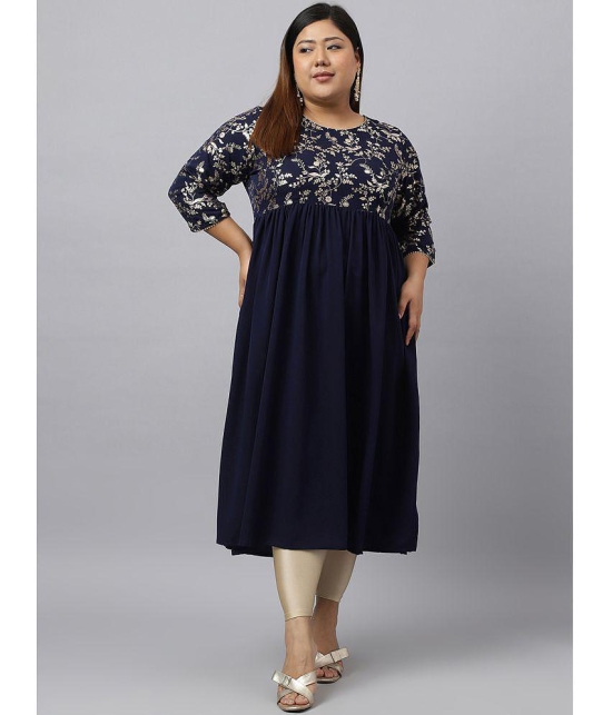 XL LOVE By janasya Crepe Printed Flared Womens Kurti - Navy Blue ( Pack of 1 ) - None