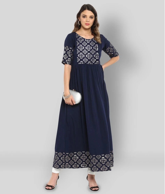 Janasya - Blue Crepe Womens Flared Kurti ( Pack of 1 ) - XL