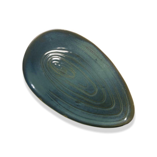 Ceramic Dining Studio Collection Emerald Green Almond Shaped Glazed Ceramic 13 Inches Serving Platter