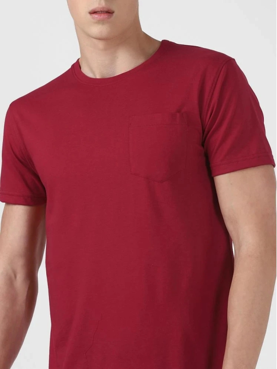 UrbanMark Men Regular Fit Round Half Sleeves Solid T Shirt With Pocket-Maroon - None