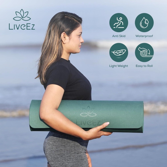 LiveEZ Anti-Skid Lightweight with perfect grip EVA Yoga Mat for Men and Women with Carry Bag (10mm,Bottle Green color)