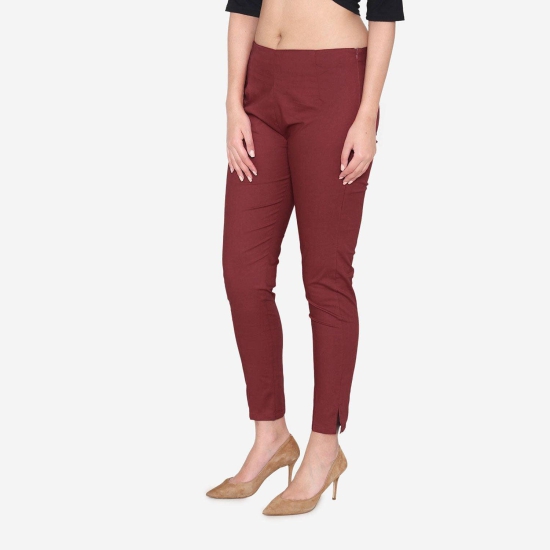 Women's Cotton Formal Trousers - Maroon Maroon L