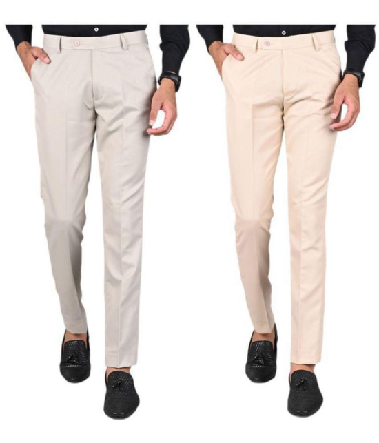 MANCREW - Cream Polycotton Slim - Fit Men's Formal Pants ( Pack of 2 ) - None