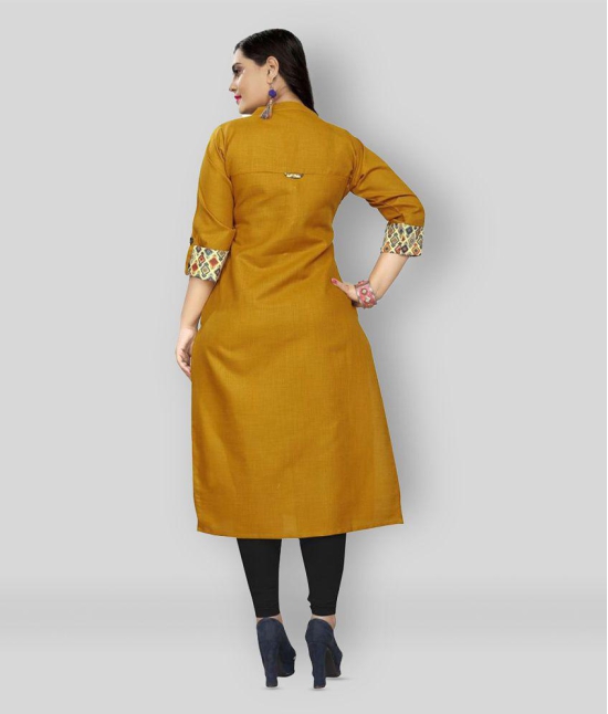 Rangrasiya - Yellow Cotton Women's Front Slit Kurti ( Pack of 1 ) - 3XL