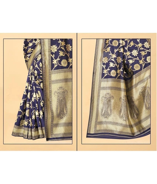 Gazal Fashions - Navy Blue Banarasi Silk Saree With Blouse Piece ( Pack of 1 ) - Navy Blue