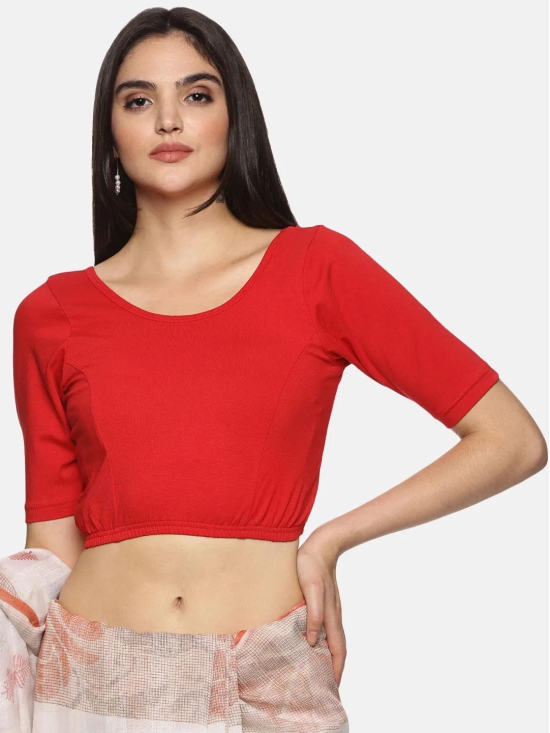 Women Back Printed Stretchable Blouse U025-Red / 4X-Large