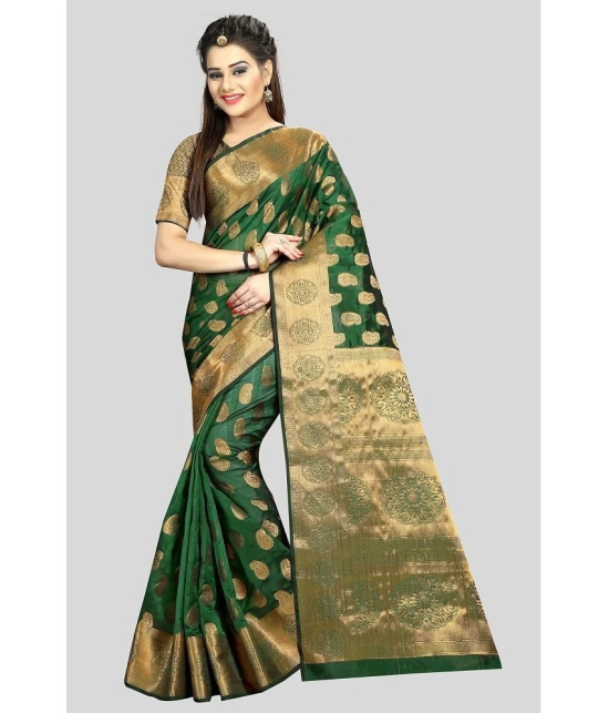 Gazal Fashions - Green Banarasi Silk Saree With Blouse Piece ( Pack of 1 ) - Green