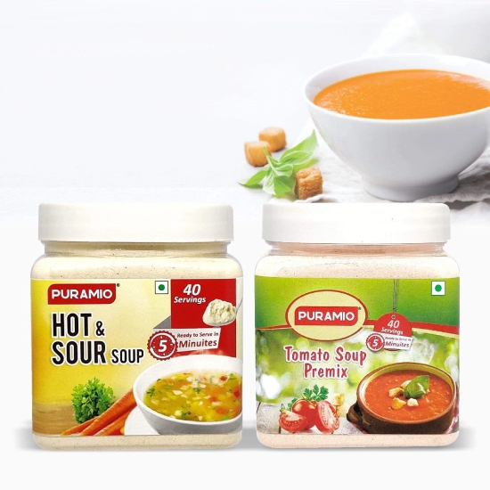 Puramio Soup Premix Combo - Tomato and Hot & Sour, 400 gm Each - Pack of 2