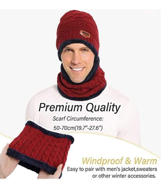 Leavess - Red Woollen Men's Cap ( Pack of 1 ) - Red