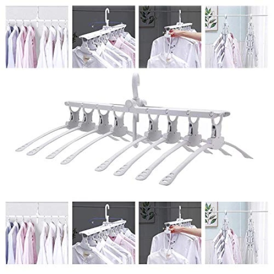 NIDY® 8 in 1 Innovative Magic Folding Clothes Hanger,360 Degree Rotating Hooks,Saving 70 Percent of The Space,Durable and Non-Slipping Foldable 8 in 1 Closet Organizer Hanger,