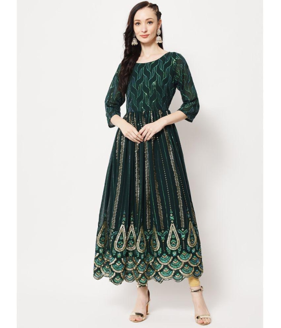 Estela - Green Straight Georgette Women's Stitched Ethnic Gown ( Pack of 1 ) - None