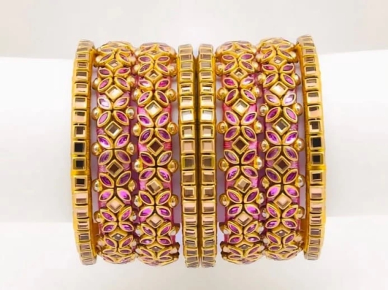 Handmade Exquisite Pink and Gold Bangle Set