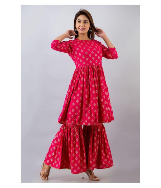 FabbibaPrints Rayon Kurti With Sharara And Gharara - Stitched Suit Single - L