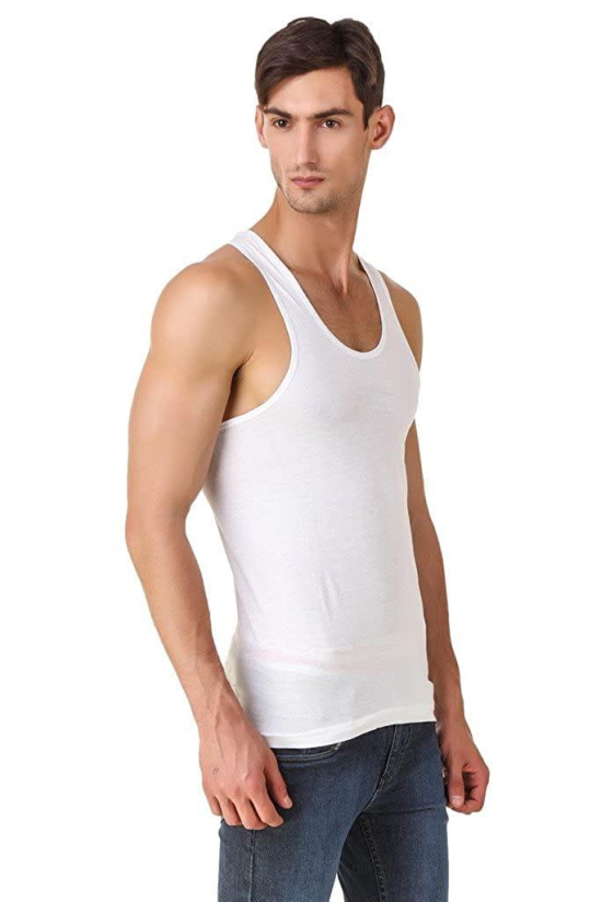 Men's Regular Cotton Sleeveless White Vests (PACK OF 10)