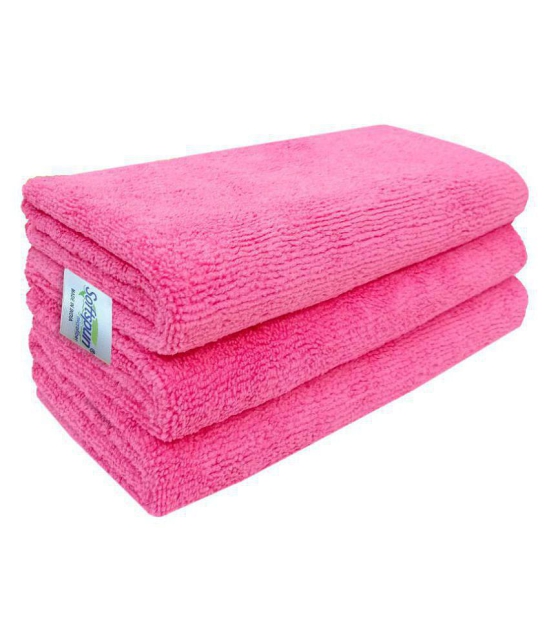 SOFTSPUN Microfiber Cloth - 3 pcs - 40x40 cms - 340 GSM Pink - Thick Lint & Streak-Free Multipurpose Cloths - Automotive Microfibre Towels for Car Bike Cleaning Polishing Washing & Detailing