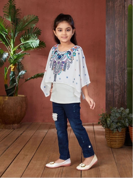 Aarika Pack of 1 Girls Georgette Top With Jeans ( White & Blue ) - None