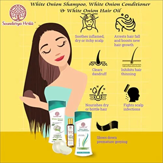 Soundarya Herbs White Onion Hair Conditioner, Onion Shampoo & White Onion Hair Oil -200ml each Set Of 1.