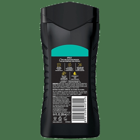 Axe Apollo 3 In 1 Body Wash - For Men, Sage & Cedarwood Scent, Long-Lasting Fragrance, 250 Ml