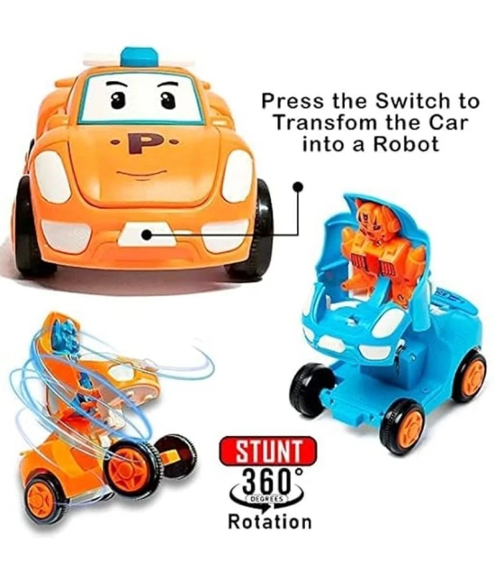 THRIFTKART -  1-PC Push and Go Robot Car for Kids, Push Button Transformation 360 Degree Stunt Friction Cars,Mini Robot Toy Vehicle for Boys and Girls, Multicolor, 1+Years - Multicolor