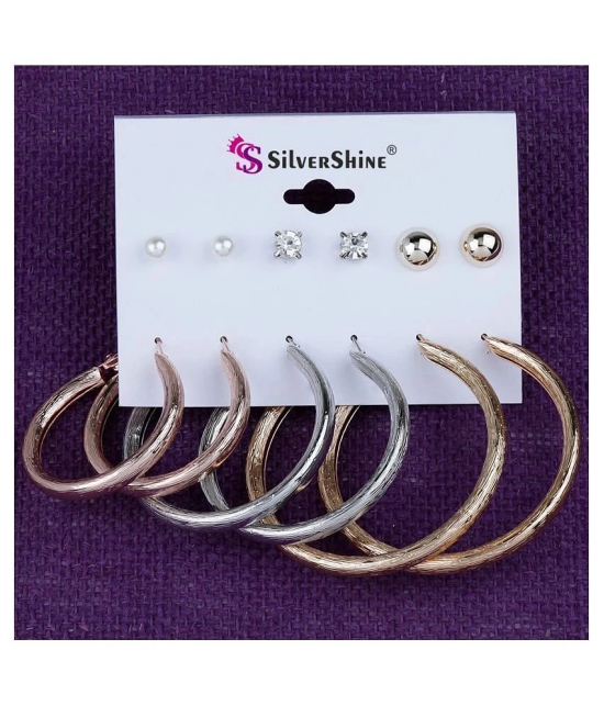 Silver Shine Stylish Fashion Earring Combo 3 Bali With 3 Studs Set For Women Girls - Multi Color