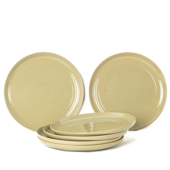 Handcrafted Chip Resistance Porcelain Dinner Plates, 6 Pieces Serving for 6, Microwave and Dishwasher Safe, Bone-ash Free, Full Plate Set Crockery for Dining and Gifting, Olive Green