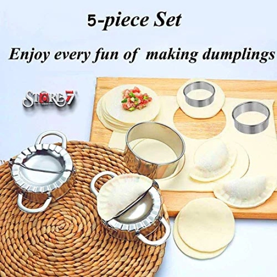 Magnusdeal® 5 PCS Stainless Steel Dumpling Maker, 2 Dumpling Molds Sizes (3.74,2.95 in Dia) 3 Dumpling Skin Makers (2.3,2.7, 3.1 in Dia), Ravioli Empanada Press Mold, Pastry Tools