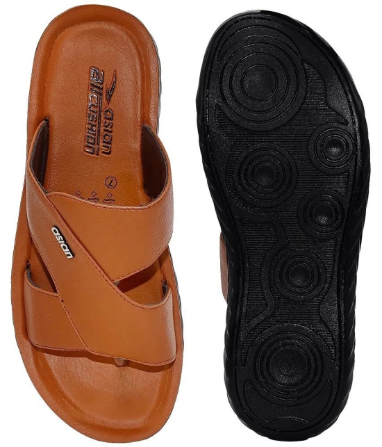 ASIAN Tan Mens Leather Slipper - None