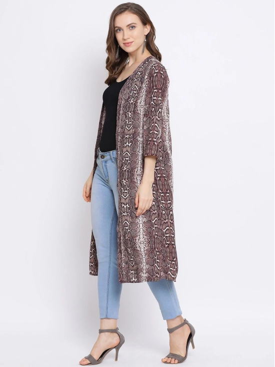 Oxolloxo Women Brown & White Printed Open Front Shrug