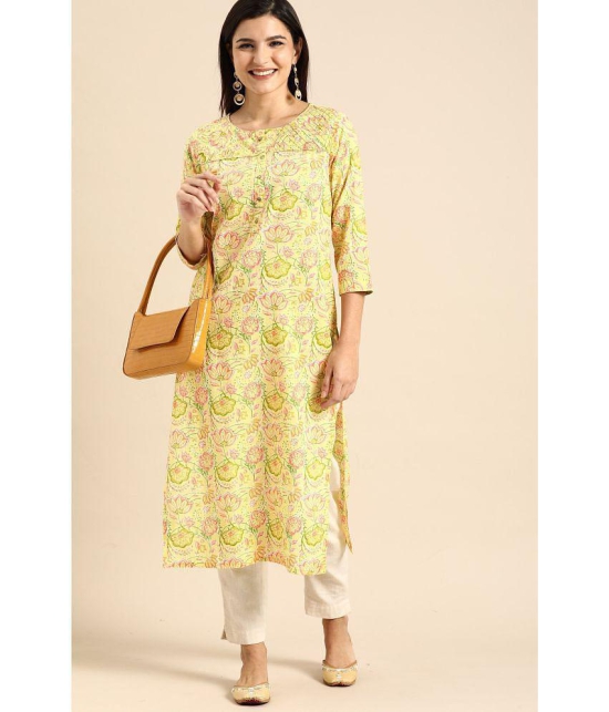 Rajnandini - Yellow 100% Cotton Women's Straight Kurti ( Pack of 1 ) - None