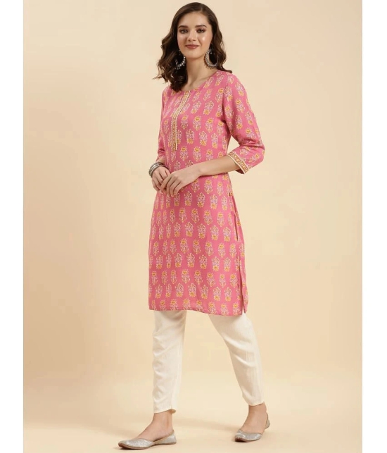 Rangita Women Pink Rayon Printed Knee Length Straight Kurti - None