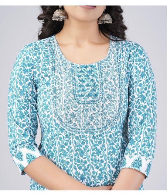 MAUKA Cotton Printed Kurti With Pants Womens Stitched Salwar Suit - Blue ( Pack of 1 ) - None