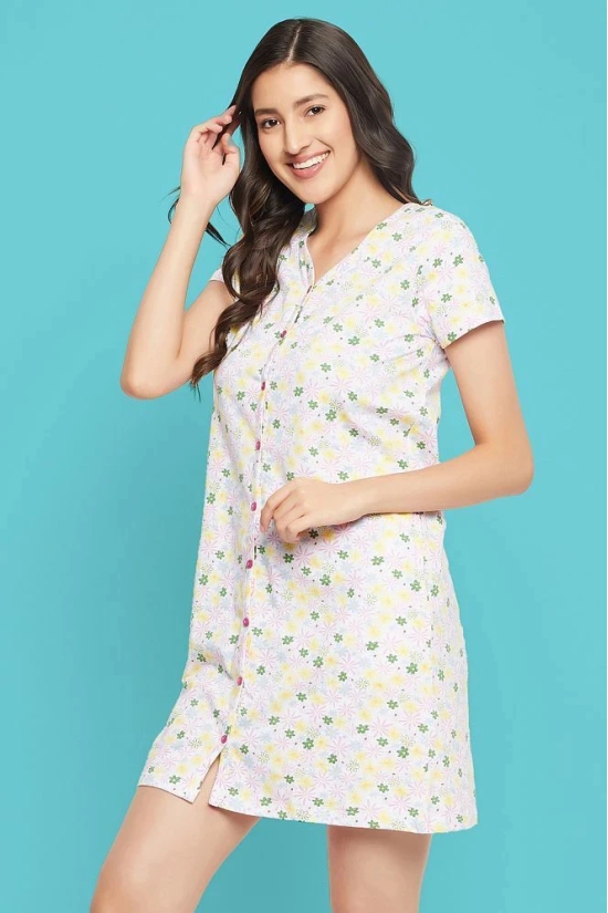 Clovia White Cotton Womens Nightwear Night Shirts ( Pack of 1 ) - None