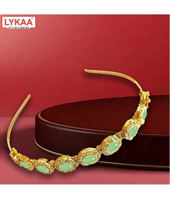 Lykaa Kundan Jewellery Green Plated Hair Band Mathapatti Head Band For Women and Girls - 1Pcs Green - Green